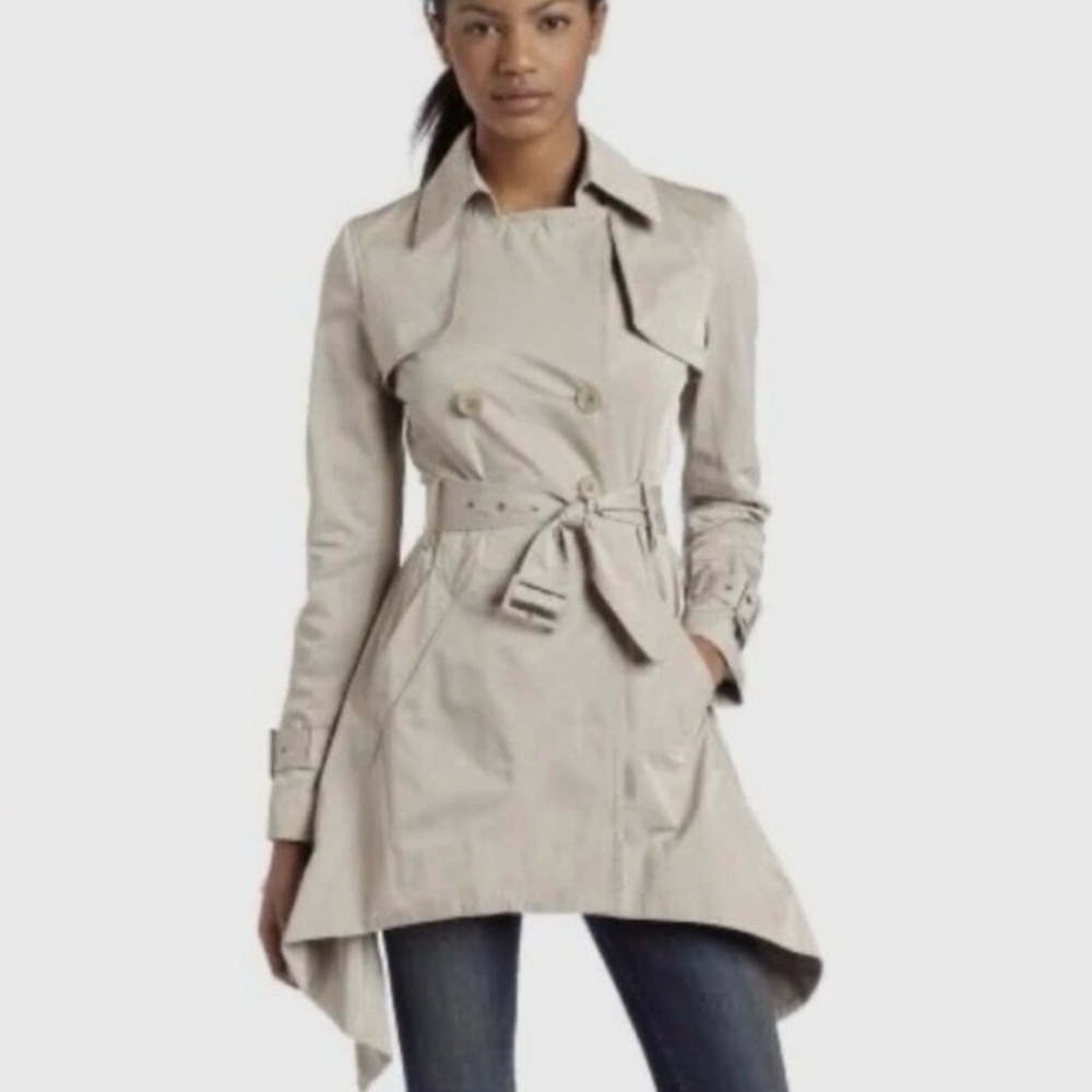$400 BCBGMaxAzria Ruffle-Back Asymmetrical Ophelia Trench Jacket Coat - S - Picture 2 of 9